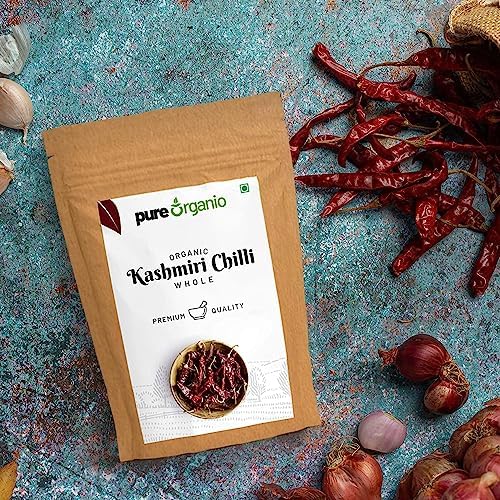 QURA Organic Dried Kashmiri Chilli Whole- Premium, Authentic, Sun Dried, Lal Mirch Spice - Mild Flavor (200 Gm)