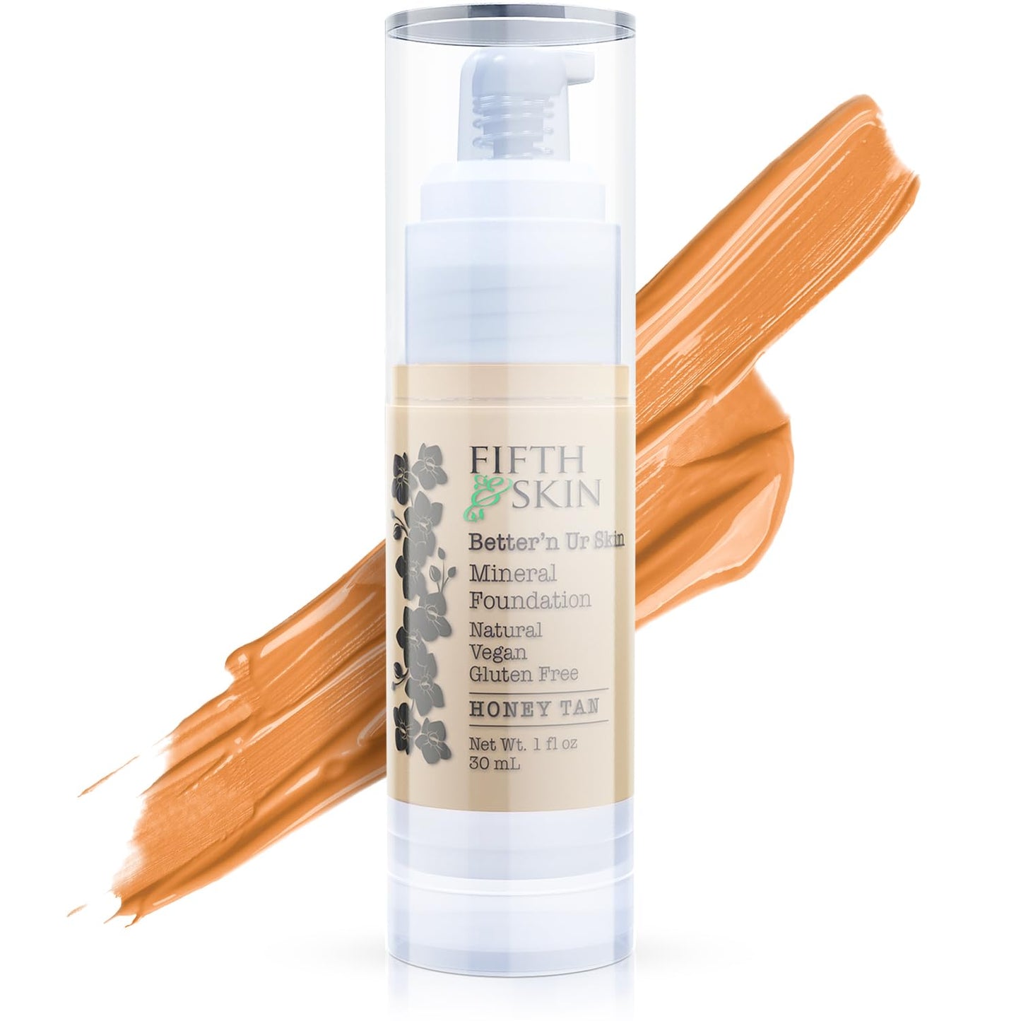 Fifth & Skin: Betterân Ur Skin Liquid Foundation (HONEY TAN) - Natural, Organic, Vegan, Cruelty-Free - Gluten-Free Beauty with Buildable Coverage and Palm-Free Luxury - 1 oz