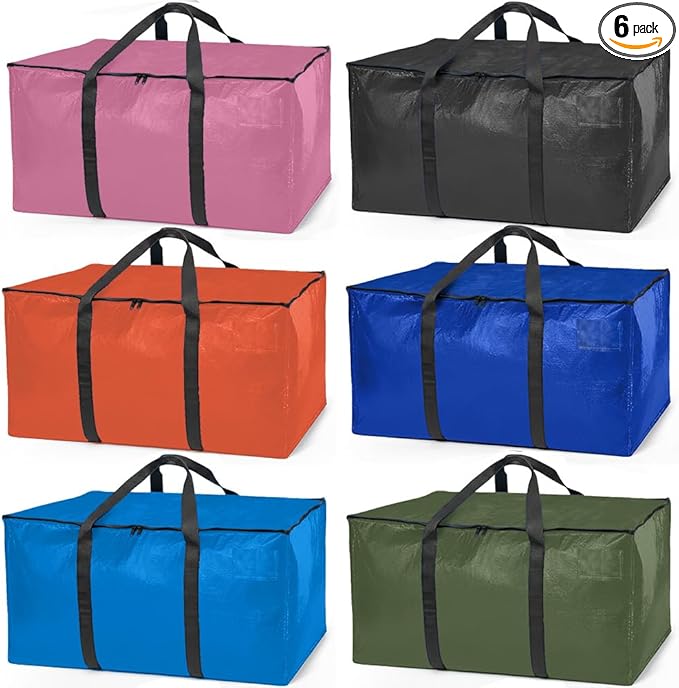 ClearSpace Heavy Duty Moving Bags or Storage Bags â Storage Bins with Lids, Large Moving Boxes with Backpack Straps & Zippers,â Packing Box & Moving Supplies for College Dorm, 6 Pack