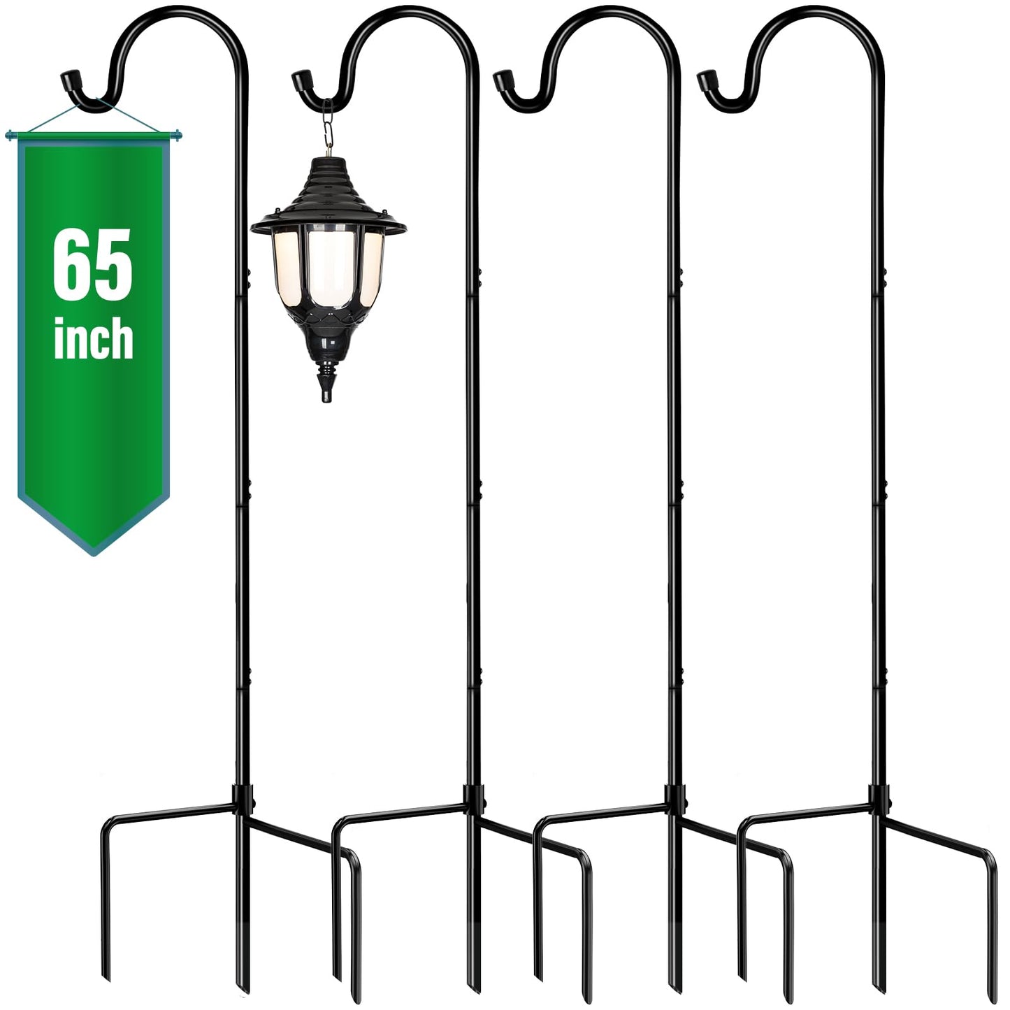 GOFORWILD Shepherdâs Hooks 4 Pack Black, 65 inches Tall, Made of Premium Metal for Garden Decor, Plant Hanger, Lantern Hook, Garden Stake and Wedding Decor, 7016