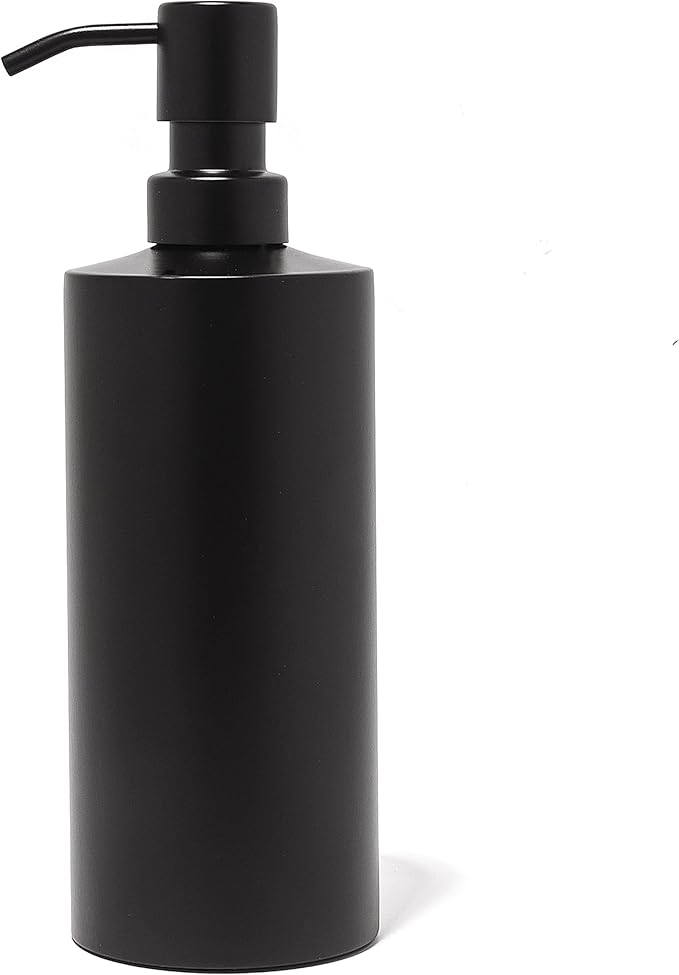 Black Soap Dispenser for Kitchen & Bathroom â 15 oz Refillable Resin Pump Bottle for Dish Soap, Hand Soap, Shampoo, Conditioner â Modern Countertop Dispenser with Non-Slip Protective Pads