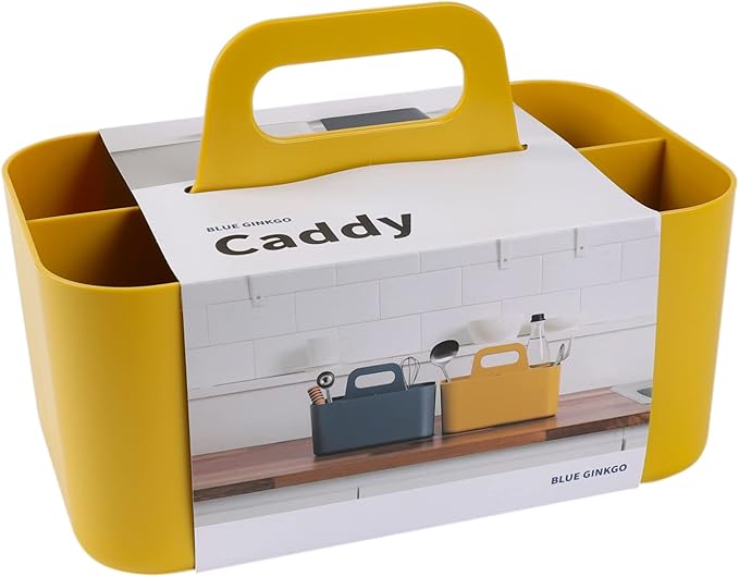 BLUE GINKGO Stackable Organizer Caddy â Korean-Made Portable Tote for Bathroom, Office, Crafts, or School Supplies (Rectangle, Yellow)