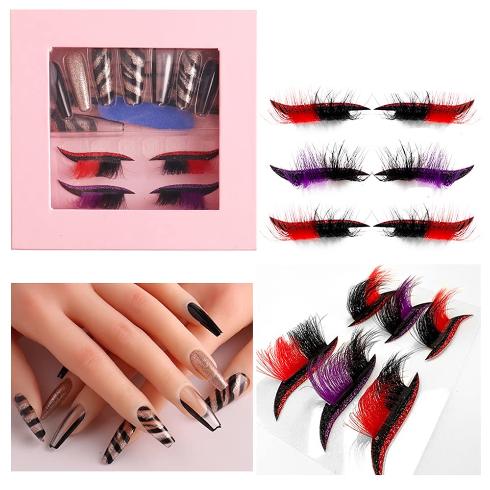 HBZGTLAD 3 in1 color eyeline Press On Nail with Eyelash Packing Boxes Set Package Pink White DIY Lashes and Nail Suit Box 1set⦠(SET-51)