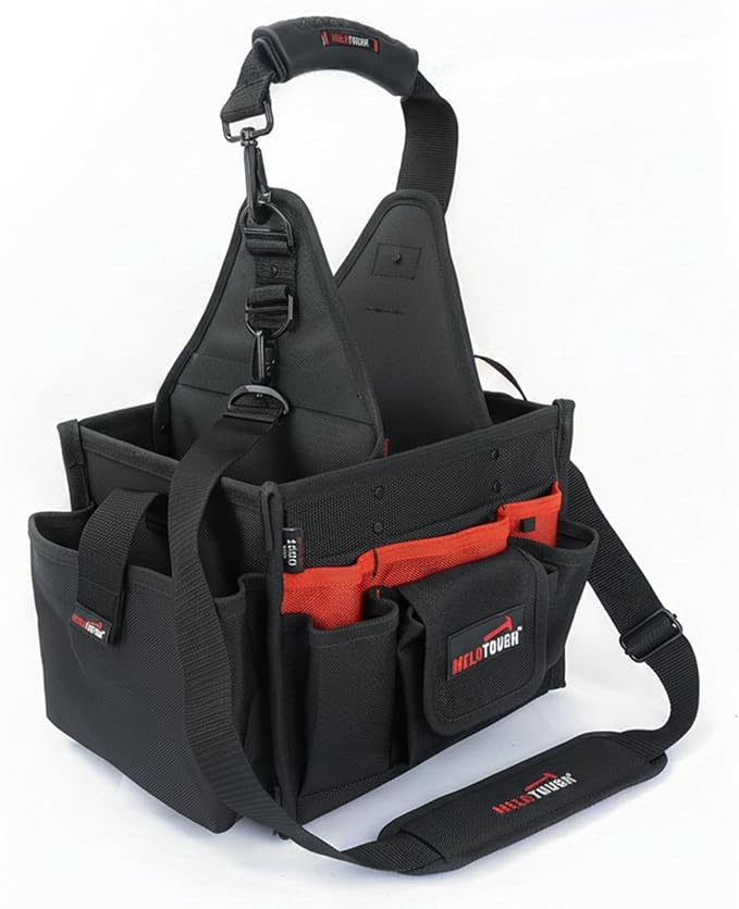 MELOTOUGH Electrical and Maintenance Tool Carrier 24-Pocket Large Electrician Tool Pouch Bag Open Top Tools Tote Bag with âWaterproof Base & Dual Carry Handleâ for Gardeners/Technician