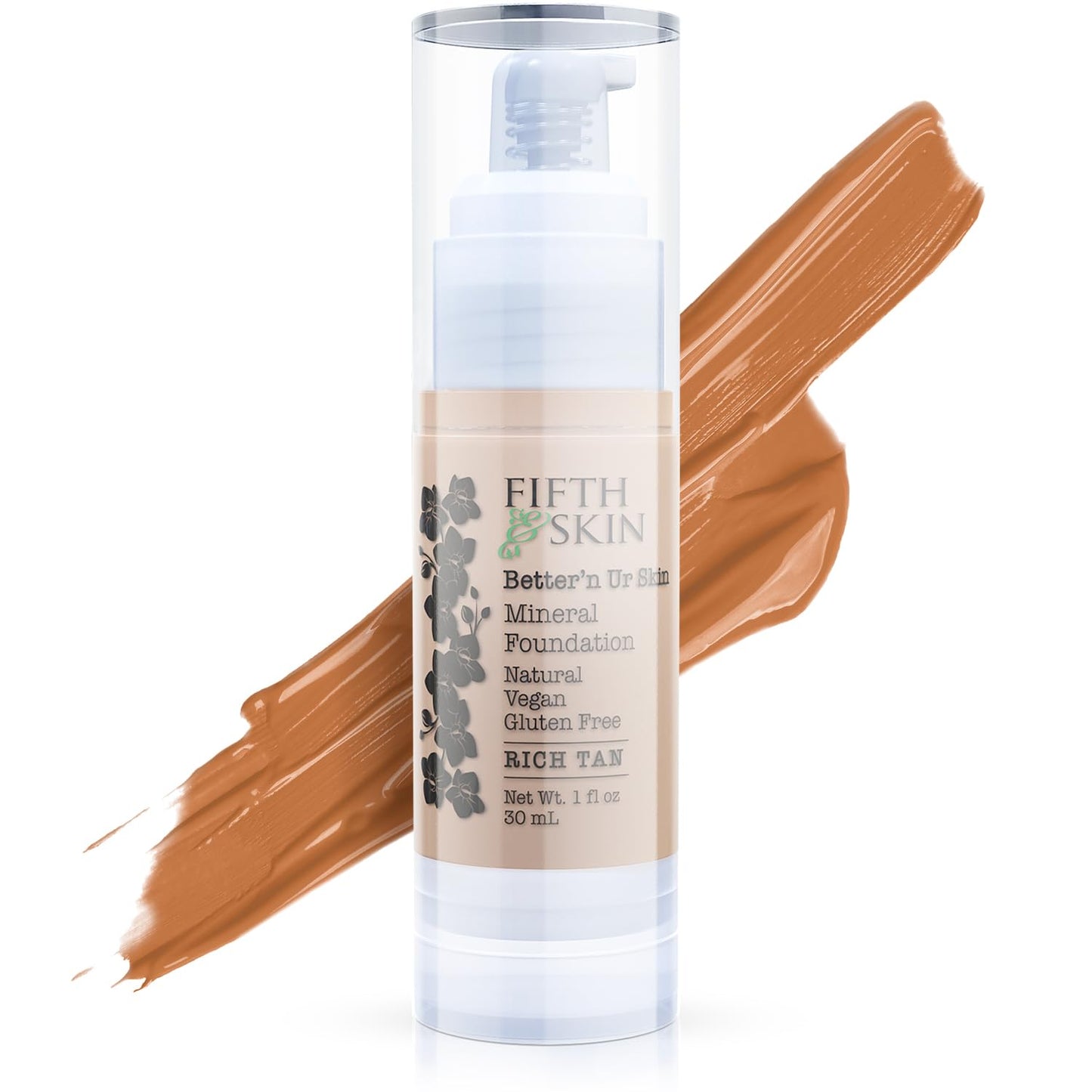 Fifth & Skin: Betterân Ur Skin Liquid Foundation (RICH TAN) - Natural, Organic, Vegan, Cruelty-Free - Gluten-Free Beauty with Buildable Coverage and Palm-Free Luxury - 1 oz