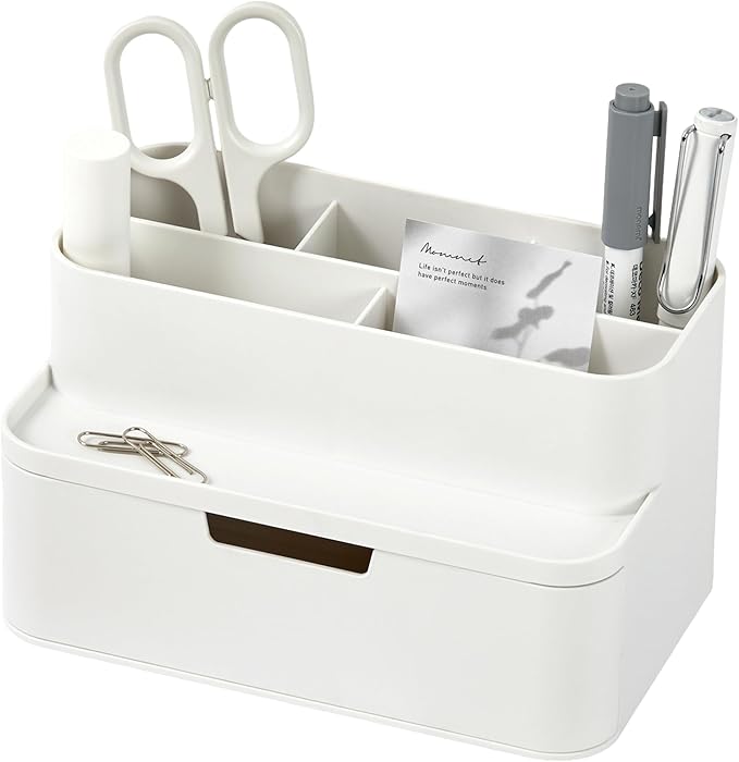 BLUE GINKGO Compact Desk Organizer â Small 5-Compartment, Half Drawer Storage â Pen Holder, Stationery Organizer for Desktop, Vanity, Shelf (Made in Korea, White)