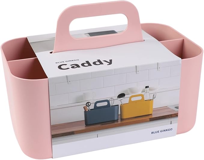 BLUE GINKGO Stackable Organizer Caddy â Korean-Made Portable Tote for Bathroom, Office, Crafts, or School Supplies (Rectangle, Pink)