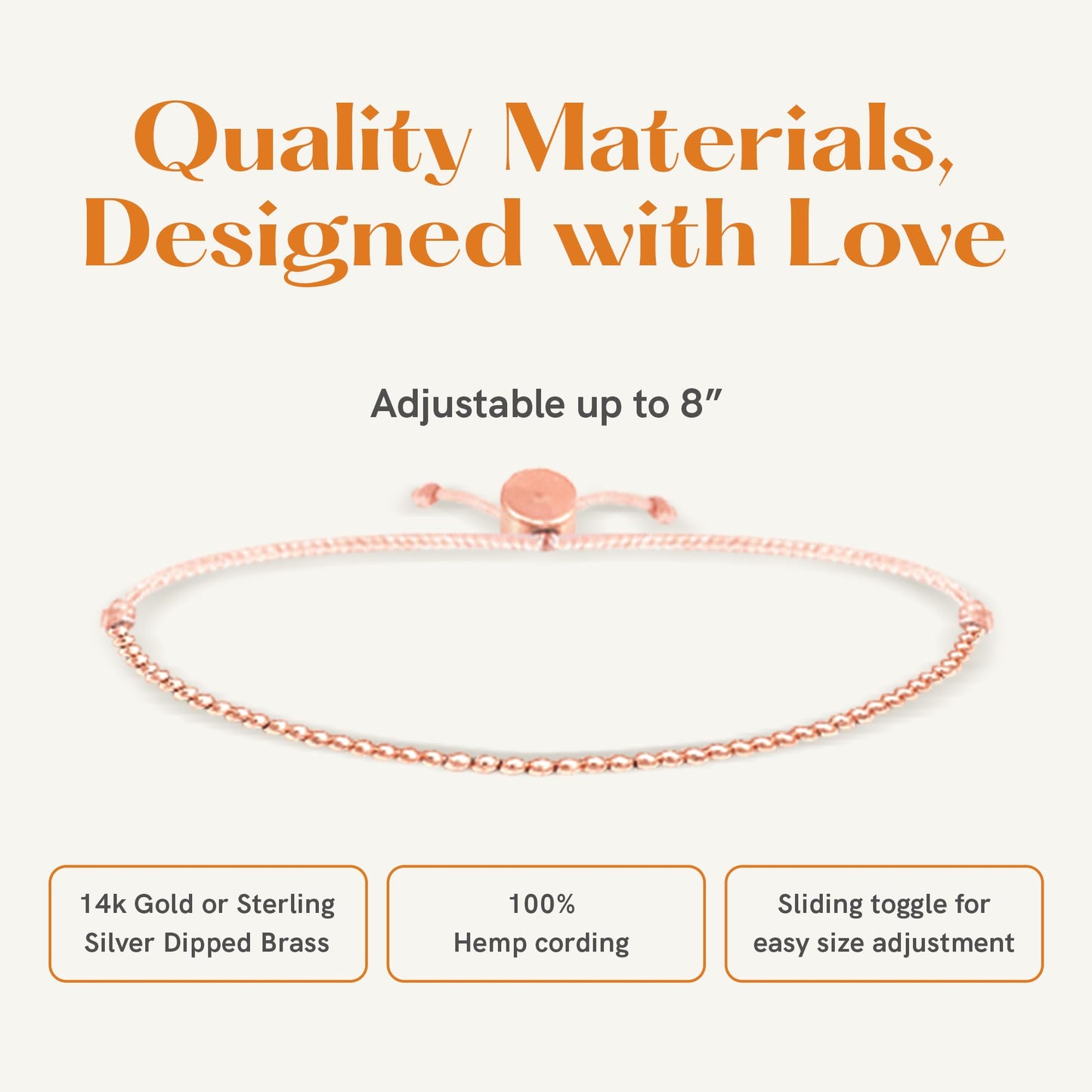 Lucky Feather 50th Birthday Gifts for Women Turning 50-14K Rose Gold Dipped Beads Bracelet on Adjustable Cord, 50th Birthday Jewelry Gift Ideas 50 Year Old Woman