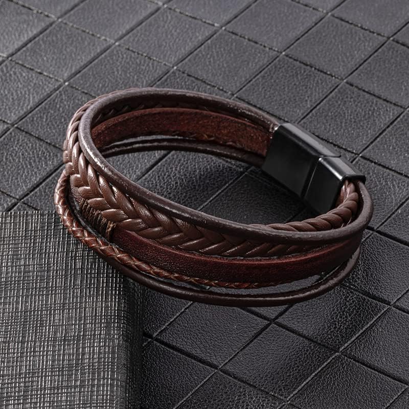 Men's Black Leather Multi-Strand Bracelet Casual Brown Braided Bracelet