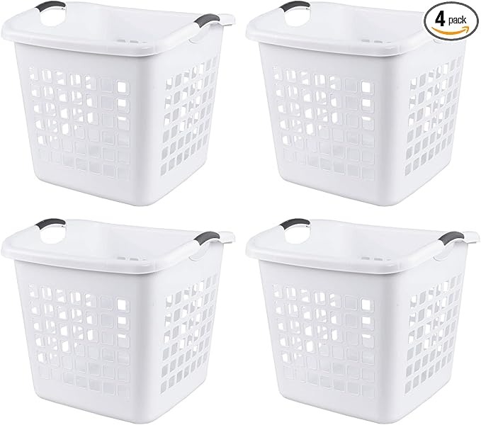 2 Bushel Extra Large Square Plastic Laundry Basket, 72 L Large Plastic Clothes Laundry Basket with Handle, White, Set of 4