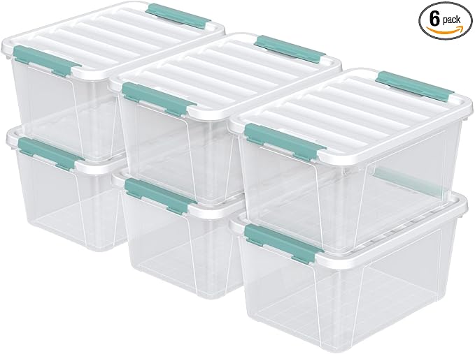 Saedy 20 Quart Plastic Storage Bins with Latching Lids, 6 Packs Clear Container Box for Storage
