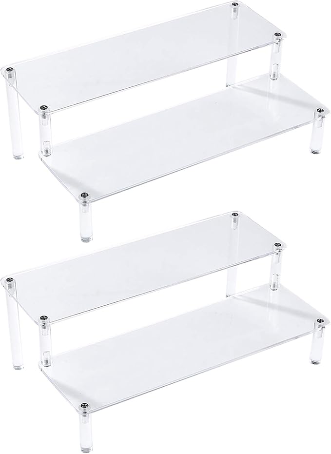 BYCY 2 Pack 2-Tier Clear Acrylic Display Stand Display Shelf for Dessert Jewels Figurines, Clear Cupcake Stand - 2 Pack ( 12" * 6.9" * 4.25" )
