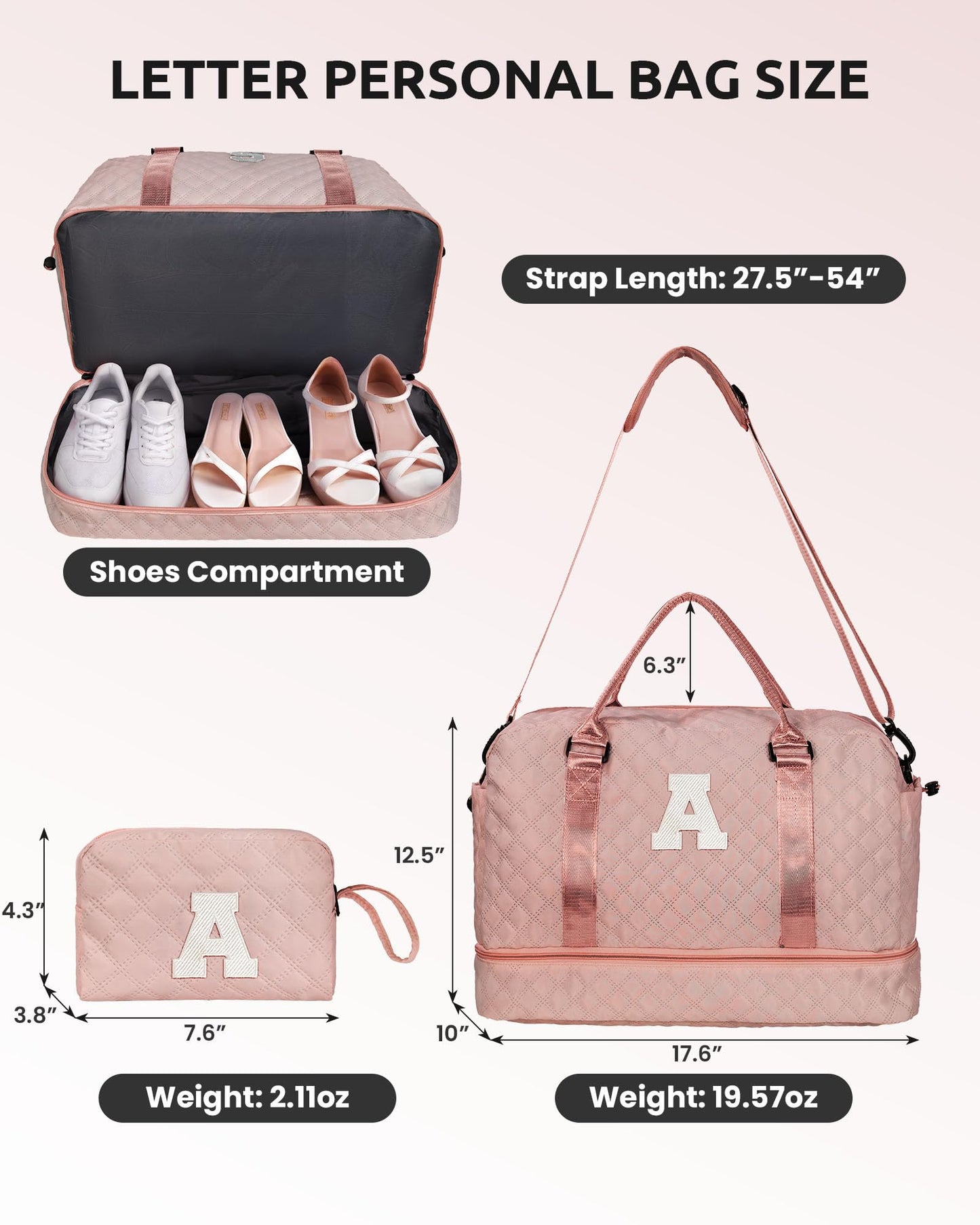 Vogewood Birthday Gifts-for Women-Initial Duffle Bag with Shoe Compartment, Personalized Weekender Bag, Monogram Overnight Bag, Letter Travel Bag with Makeup Bag,Friend Wife Birthday Gift (Letter C)