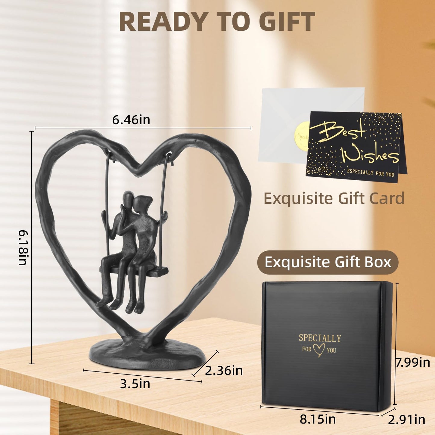 Iron Anniversary Wedding Gift for Her Wife Him and Couple,Iron Heart Statue Decoration Gifts,Heart Sculpture,Heart Figurine,Couple Figurine Statue,Valentine's Day Birthday Gifts