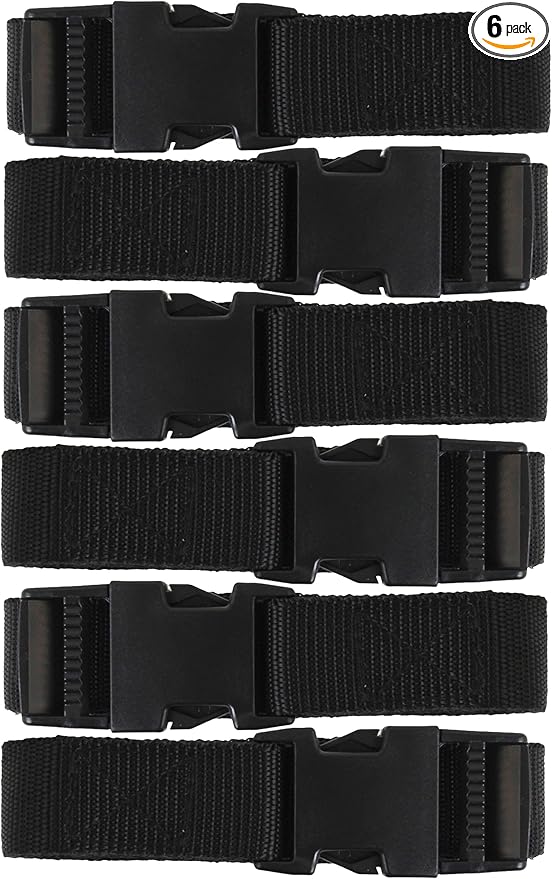 Utility Strap with Quick-Release Buckle, Black, 72-Inch, 6-Pack