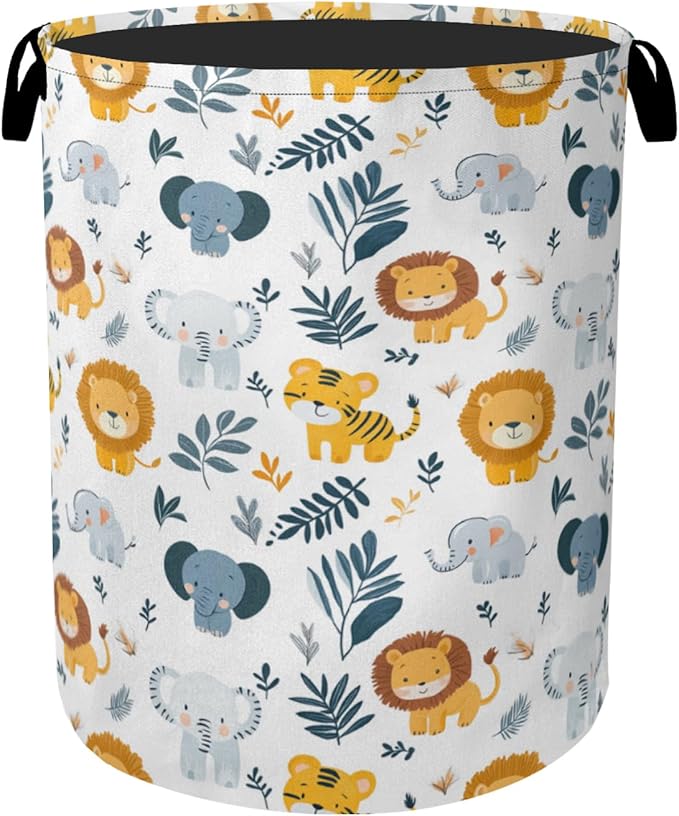 Cute Forest Animals Foldable Canvas Laundry Basket with Handles - Toy Organizer, Heavy Duty for Homeï¼Bedroom, Dorm, Bathroom
