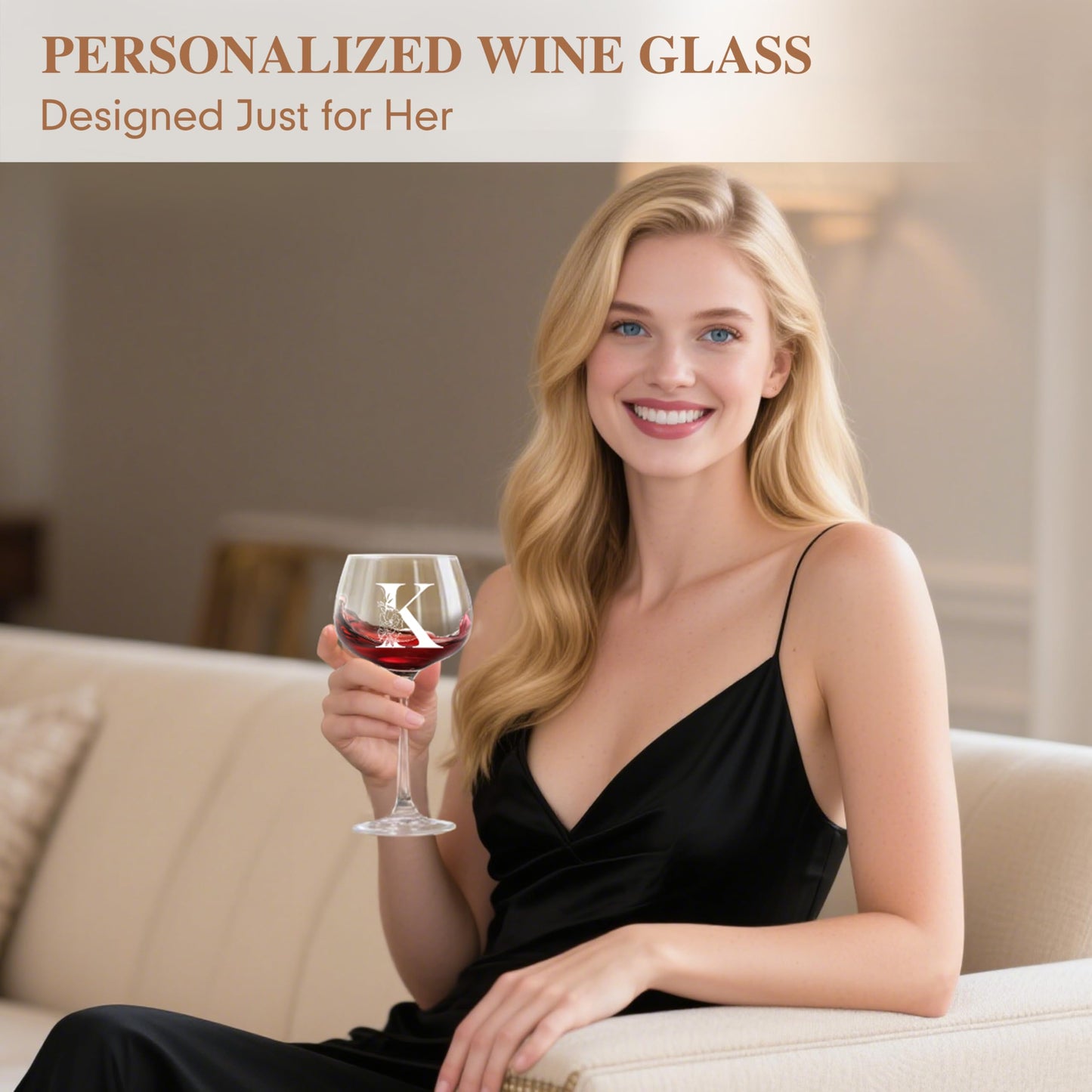 Personalized Gifts for Women - Customized Gift A-Z Wine Glass, Unique Birthday Gifts for Women, Christmas Basket Gift for Her, Mom, Wife, Sister, Friend, Nurse(K)