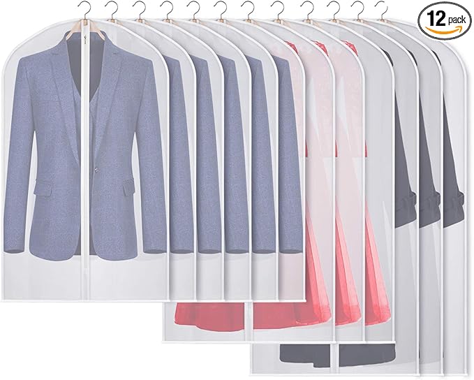 Kntiwiwo Clear Garment Bags Suit Bag for Closet Storage Set of 12 Hanging Dress Cover Bag with Zipper for Suit, Coat, Long Dresses Clothes Storage-24â x 40â/50â/60â
