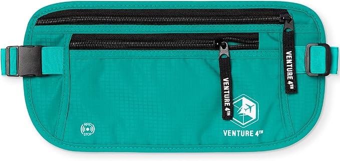VENTURE 4TH Money Belt for Travel â Hidden Under-Clothes RFID Blocking Passport Holder & Slim Travel Wallet Pouch for Men & Women to Protect Cash, Cards & Documents (Turquoise)
