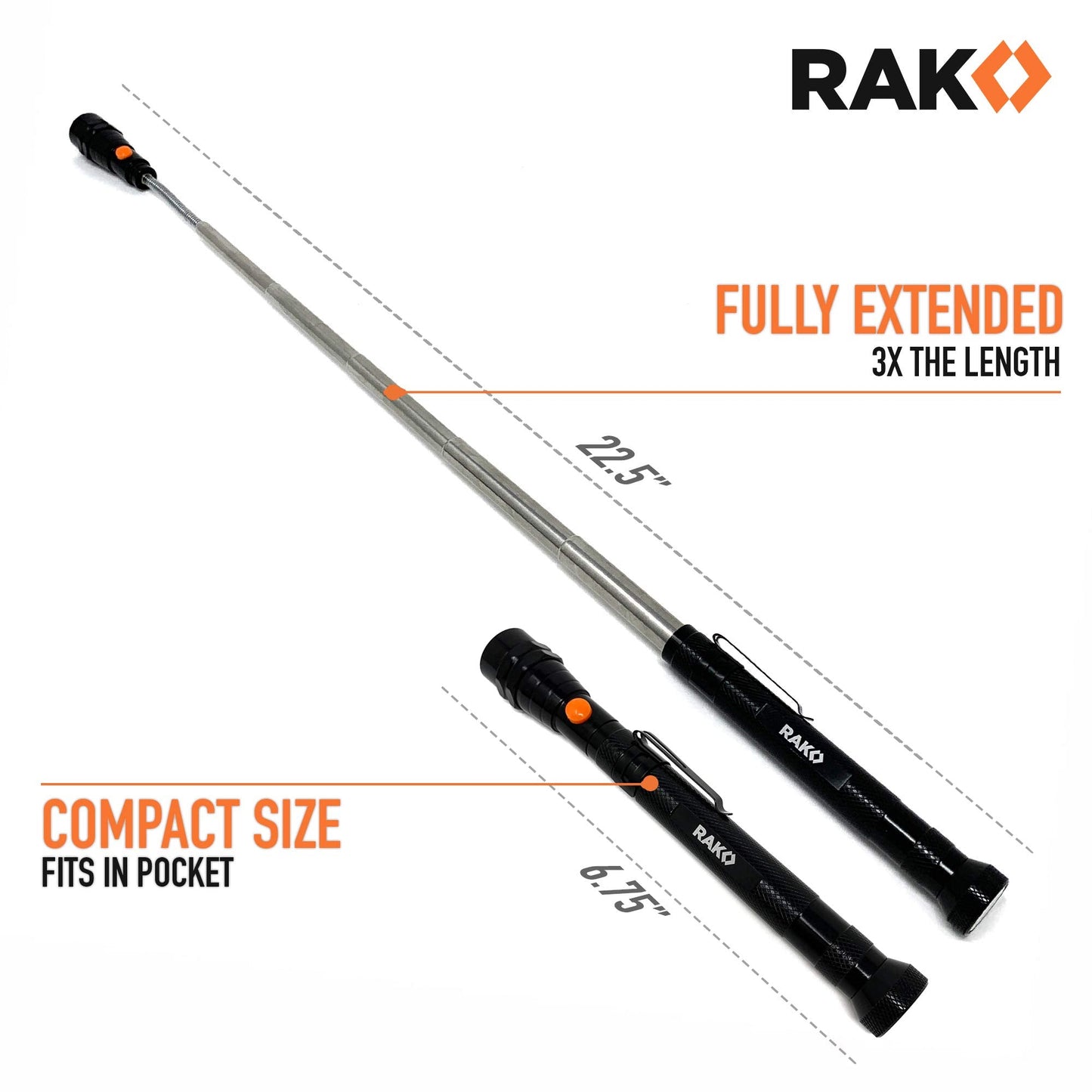 RAK Magnetic Pickup Tool Gifts for Men - Telescoping Magnet with LED Flashlight and 22 Inches Extendable Neck, Cool Magnetic Flashlight Gifts for Dad, Husband, Grandpa, Handyman