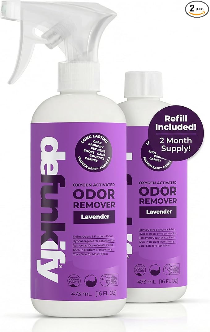 Fabric Freshener Spray, 32oz. 'Lavender' Odor Remover Spray. Shoe Deodorizer, Carpet Deodorizer, Odor Eliminator for Strong Odors Cleaning Supplies. ProvenSafe⢠Fabric Freshener for Sensitive Gear