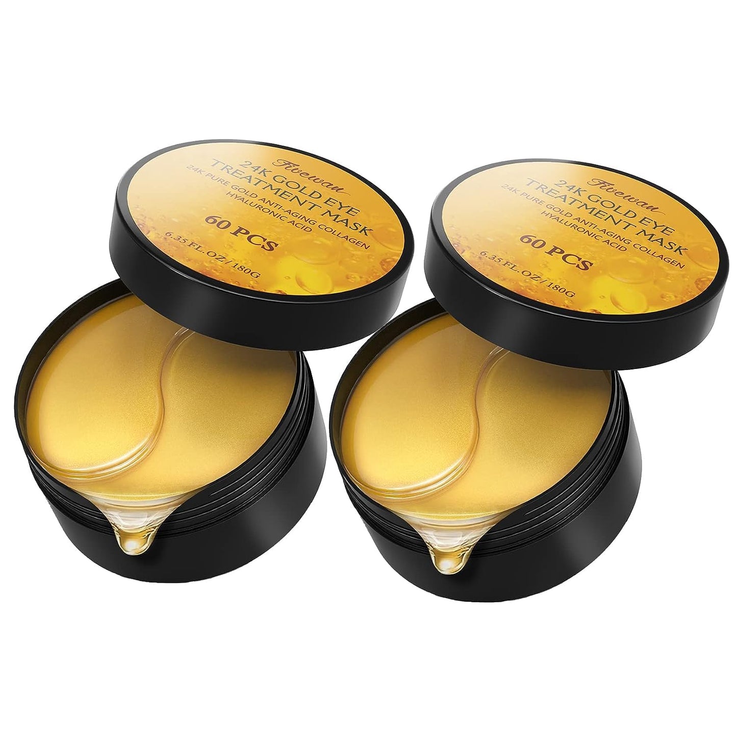 Fivewan 24k Gold Under Eye Patches - 120 Pcs Eye Mask Pure Gold Anti-Aging Collagen Hyaluronic Acid Under Eye Mask for Removing Dark Circles