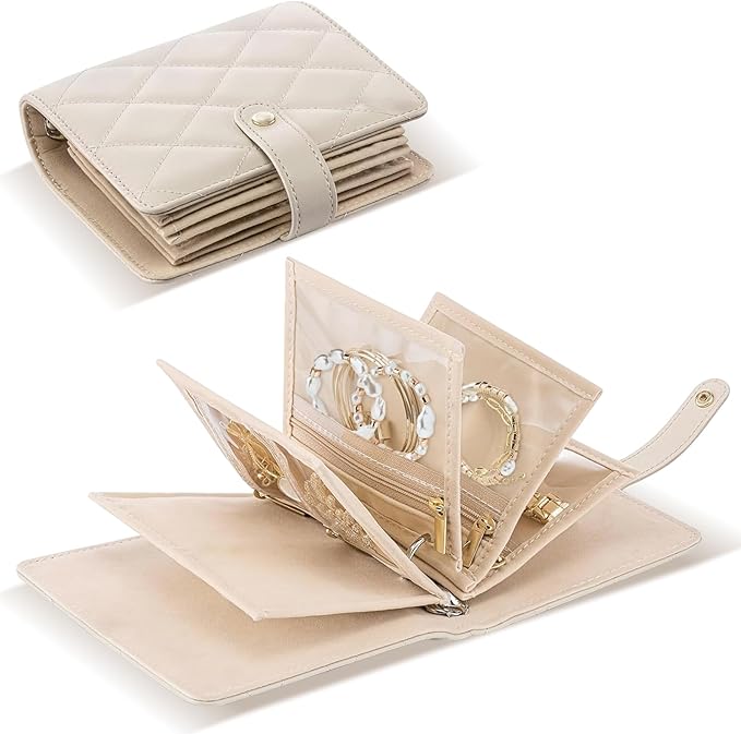 Velvet Travel Jewelry Organizer Book with Zipper Pouches â Anti-Tarnish, Scratch-Proof Jewelry Storage for Rings, Necklaces, Earrings, Bracelets â Portable Soft Case for Women (White)