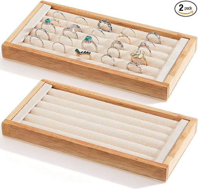 Novabright 2 Pcs Bamboo Ring Holder Bamboo Ring Display Stand 5 Slot Rings Display Tray Jewelry Storage Tray Organizer for Rings Earrings Selling Retail Stores Home Exhibitions