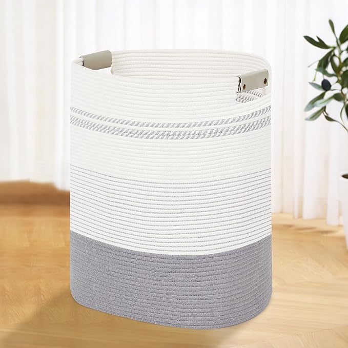 Laundry Basket with Handles - Blanket Basket & Hampers for Bedroom Aesthetic, Laundry Hamper & Blanket Storage for Living Room, Clothes Hamper, Tall, Large 17" x 14" x 22â, Grey