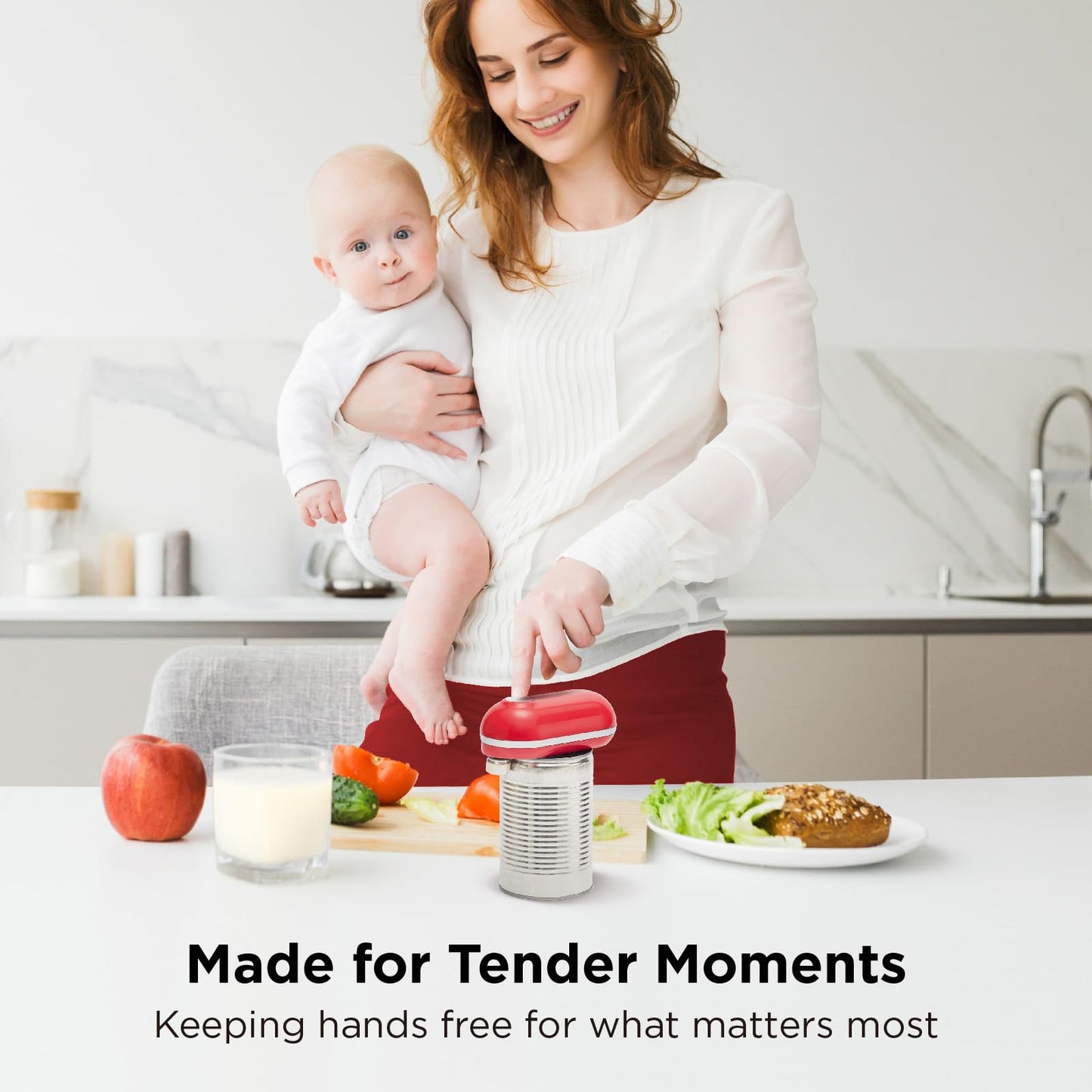 Kitchen Mama Mini Plus Rechargeable Electric Can Opener: USB-C Charging, Hands-Free, Auto Stop, Compact, Cordless, Smooth Edge - Perfect for Seniors with Arthritis, Home, and Travel (Red)