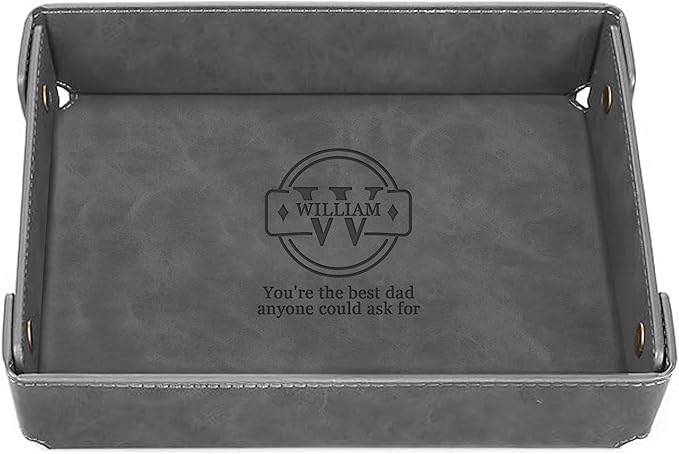Engraved Fatherâs Day Leather Valet Tray â Personalized Leather Catch All with Custom Name â Menâs Valet Tray Organizer for Keys, Watches, and Jewelry â Unique Dad Gift from Daughter or Son - Grey