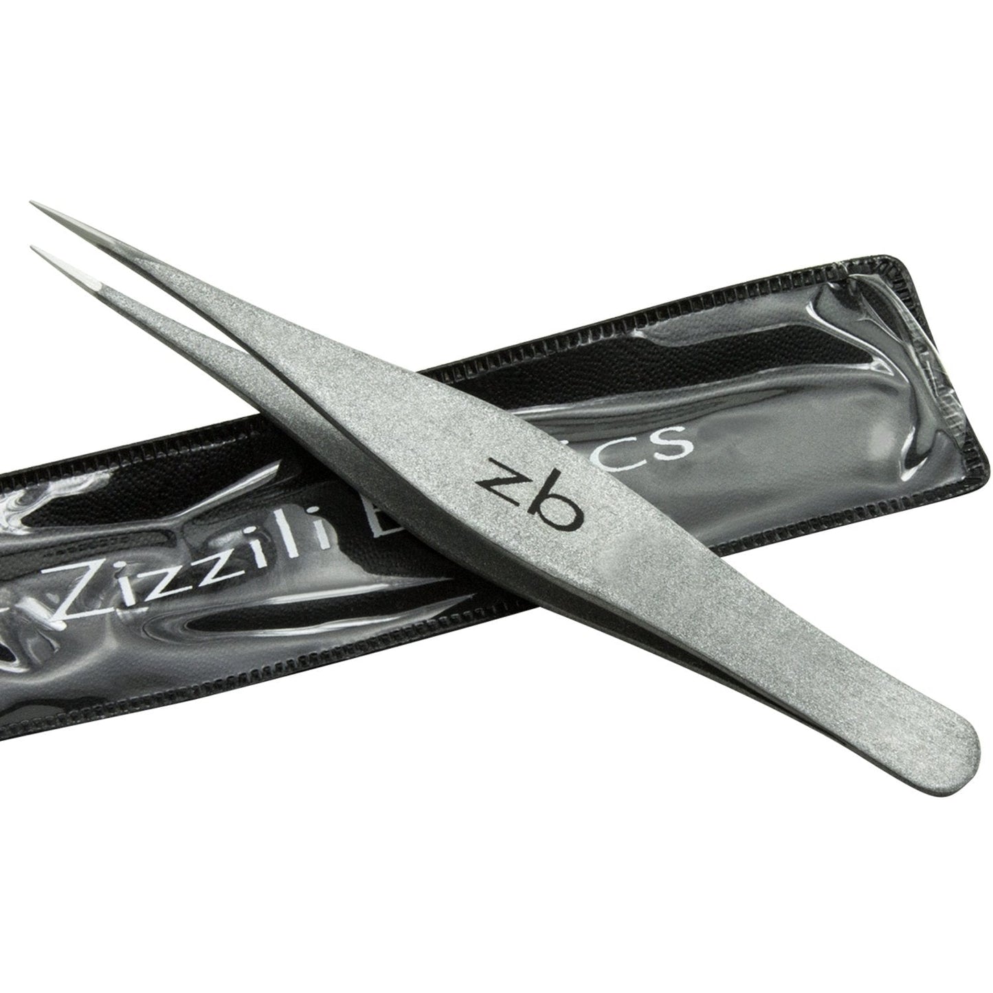 Ingrown Hair Tweezers by Zizzili Basics - Surgical Grade Stainless Steel Fine Pointed Tweezer - Precision Aligned Tips for Splinter, Eyebrow & Facial Hair Removal - with Bonus Tip Guard & Carry Pouch