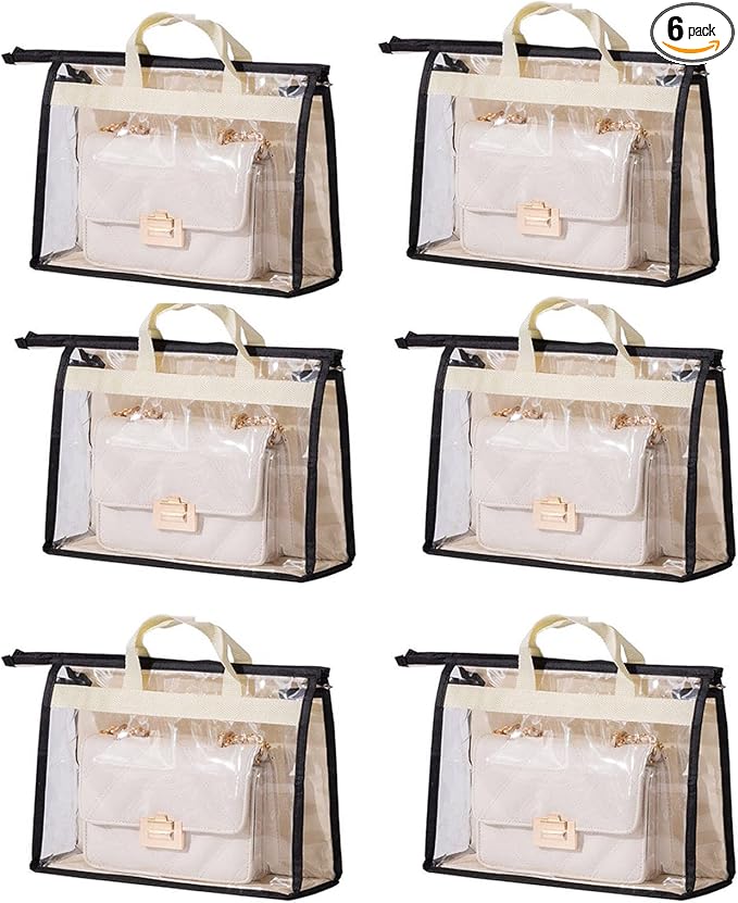 Dust Bags for Handbags - Purse Storage Organizer for Closet Moistureproof and Dustproof Cover Hanging with Zipper and Handle (Black-M)