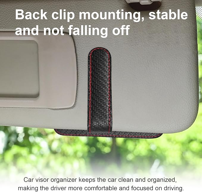 Augeny 2 PCS Car Sun Visor Organizer, Auto Visor Organizer and Storage, Registration and Document Holder, Vehicle Accessories for Sunglasses Document Card Pen Driver License (Carbon Fiber Red Line)