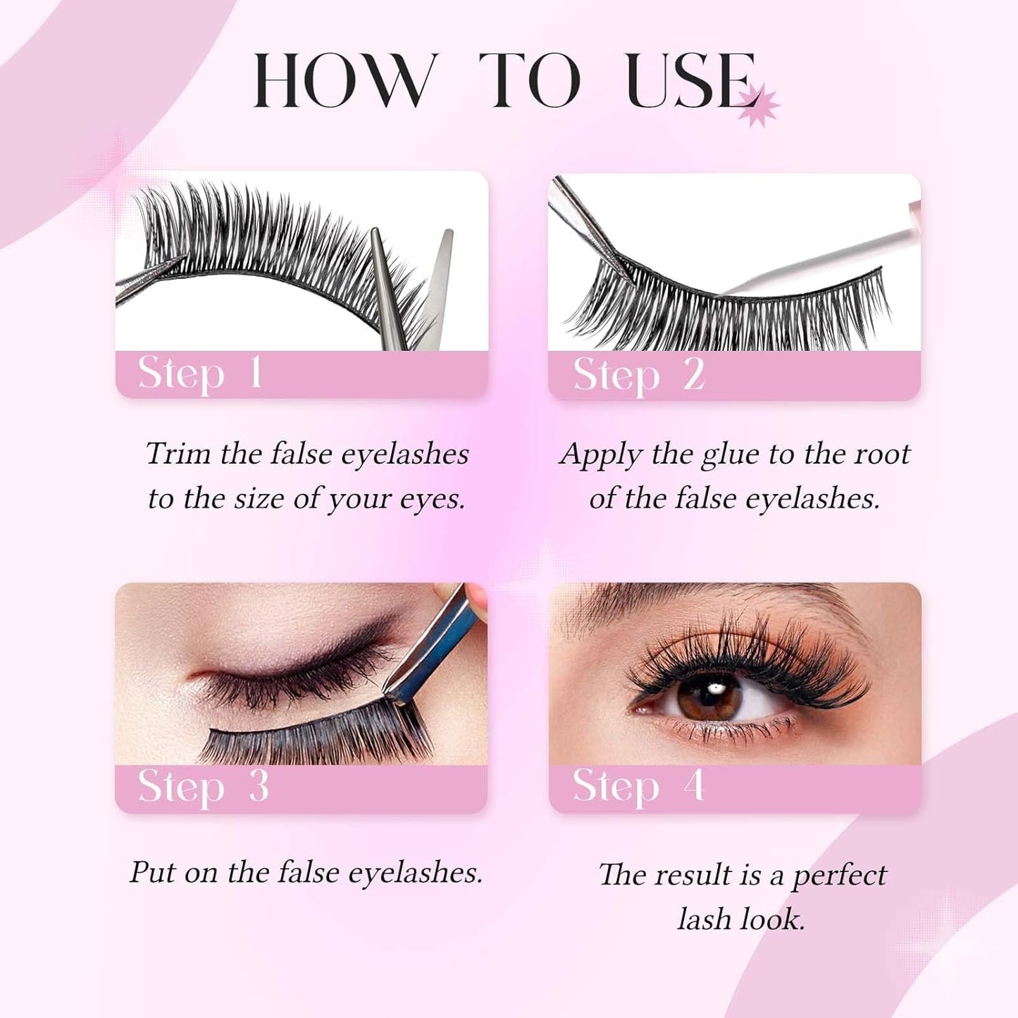 FADLASH False Eyelashes Kit Natural Cat Eye Lashes with Thin Band Wear Comfortable Black Fake Lashes 10 Pairs Lash Applicator Tool at Home, LZ209