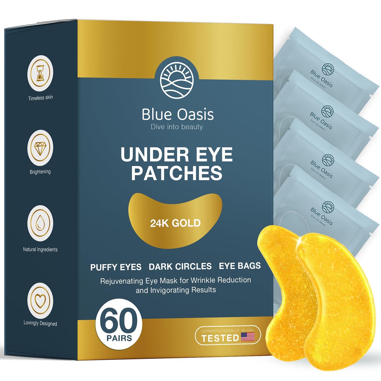 Under Eye Patches for Puffy Eyes and Dark Circles â 24k Gold Under Eye Mask Patches for Puffiness, Beauty & Personal Care Products â Under Eye Masks 60 Pairs Gold Under Eye Patches for Puffy Eyes