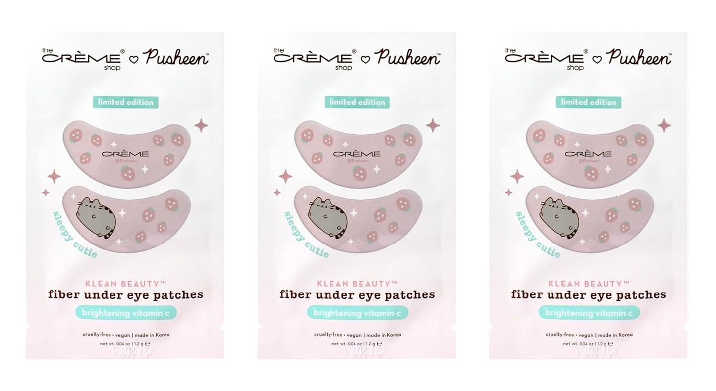 The Crème Shop X PUSHEEN KLEAN BEAUTY⢠Fiber Under Eye Patches | Vitamin C Infused for Brightening | Cooling & Moisturizing | Set of 3 Pairs | Vegan & Cruelty-Free (Set of 3)