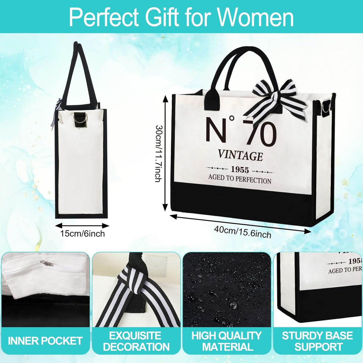 70th Birthday Gifts for Women,Gift Set for Women 1955 Canvas Tote Bag 70th Birthday Gift for Her Unique Gifts Basket for Her Turning 70 Mom Wife Sister Friend Grandma