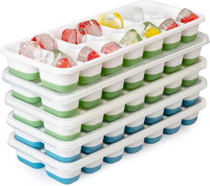 Ice Cube Trays for Freezer â 5 Pack 70 Cubes Total, Reinforced Snap Lids That Stay Closed, Silicone Push-Release Bottom, BPA-Free, Stackable & Spill-Proof â Perfect for Parties, Home Bar & Daily Use
