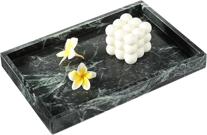 Koville Natural Marble Tray, 12x8â Coffee Table Vanity/Decorative Tray for Jewerly, Watch, Perfume Candle Storage for Bedroom/Bathroom/Kitchen Countertop(Indian Green Marble)