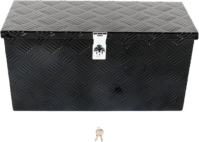 24'' Inch Stripes Plated ATV UTV Aluminum Tool Box Truck Bed Toolbox Waterproof Square Storage Organizer with Lock and Keys Black(â24" L x 9.5" W x 12.5" H)