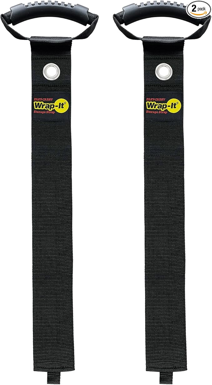 Easy-Carry Wrap-It Storage Straps - 48â (2-Pack) Black with Grommet - Garden Hose Caddy and Cord Wrap for Indoor and Outdoor Cable Organizing