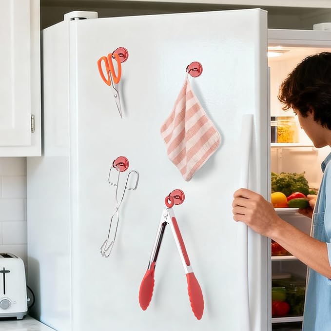 FINDMAG Magnetic Hooks for Cruise Cabins, 110lbs Magnetic Hooks for Hanging Heavy Duty, Cruise Ship Magnets for Grill, Classroom Organization, Strong Fridge Magnets, Office Supplies, 6 Pack, Red