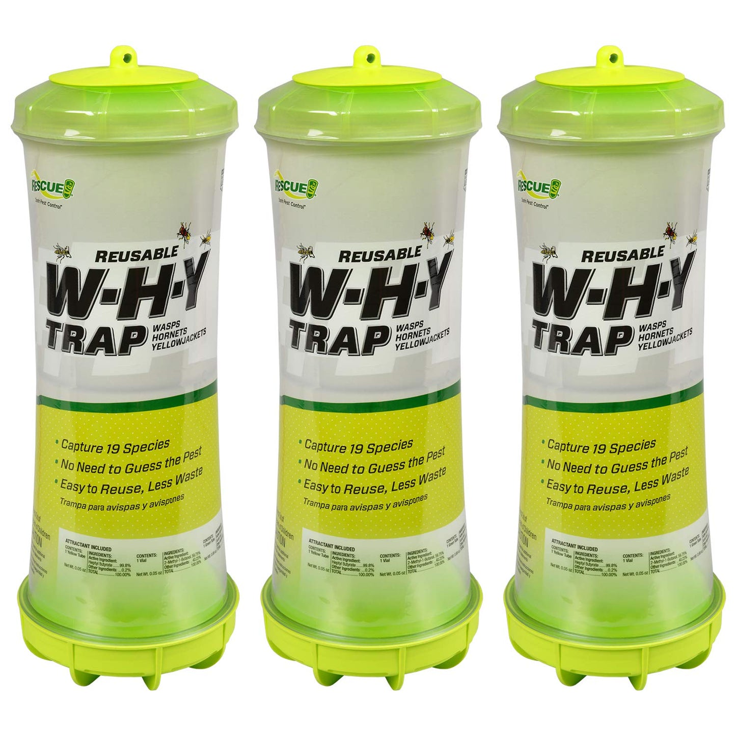 RESCUE! WHY Trap for Wasps, Hornets, & Yellowjackets â Hanging Outdoor Trap - 3 Traps