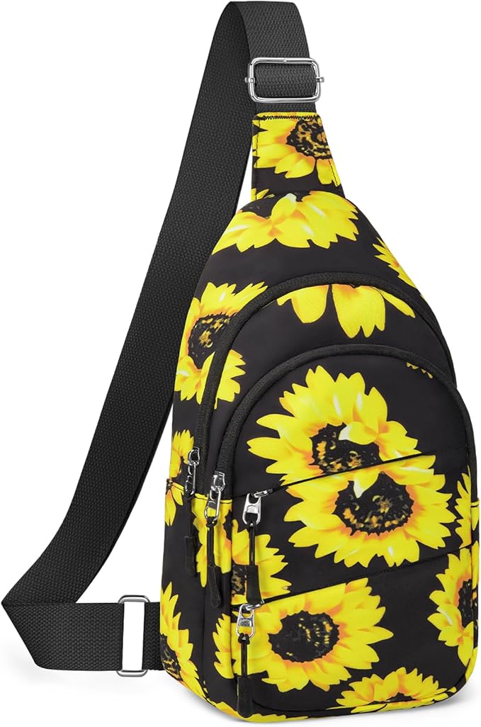 Tuwubi Crossbody Bags for Women, Sling Bag for Men, Small Hiking Backpack Anti Theft Lightweight for Outdoors Travel ï¼M, Sun Flowerï¼