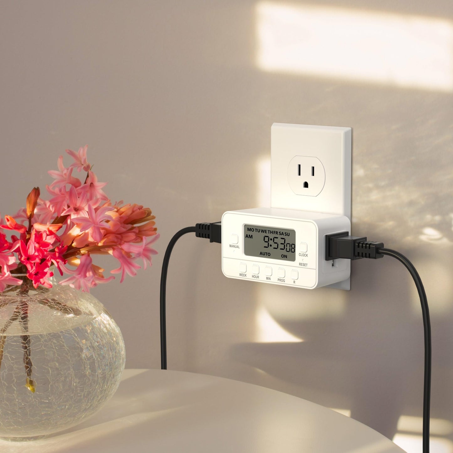 BN-LINK 7-Day Heavy Duty Digital Timer with Dual Outlet, LCD Display, 3-Prong Programmable Design, for Lights, Fans, Coffee Machine, Home, Kitchen, Office, Indoor Use, 125V 15A 1875W, 1 Pack