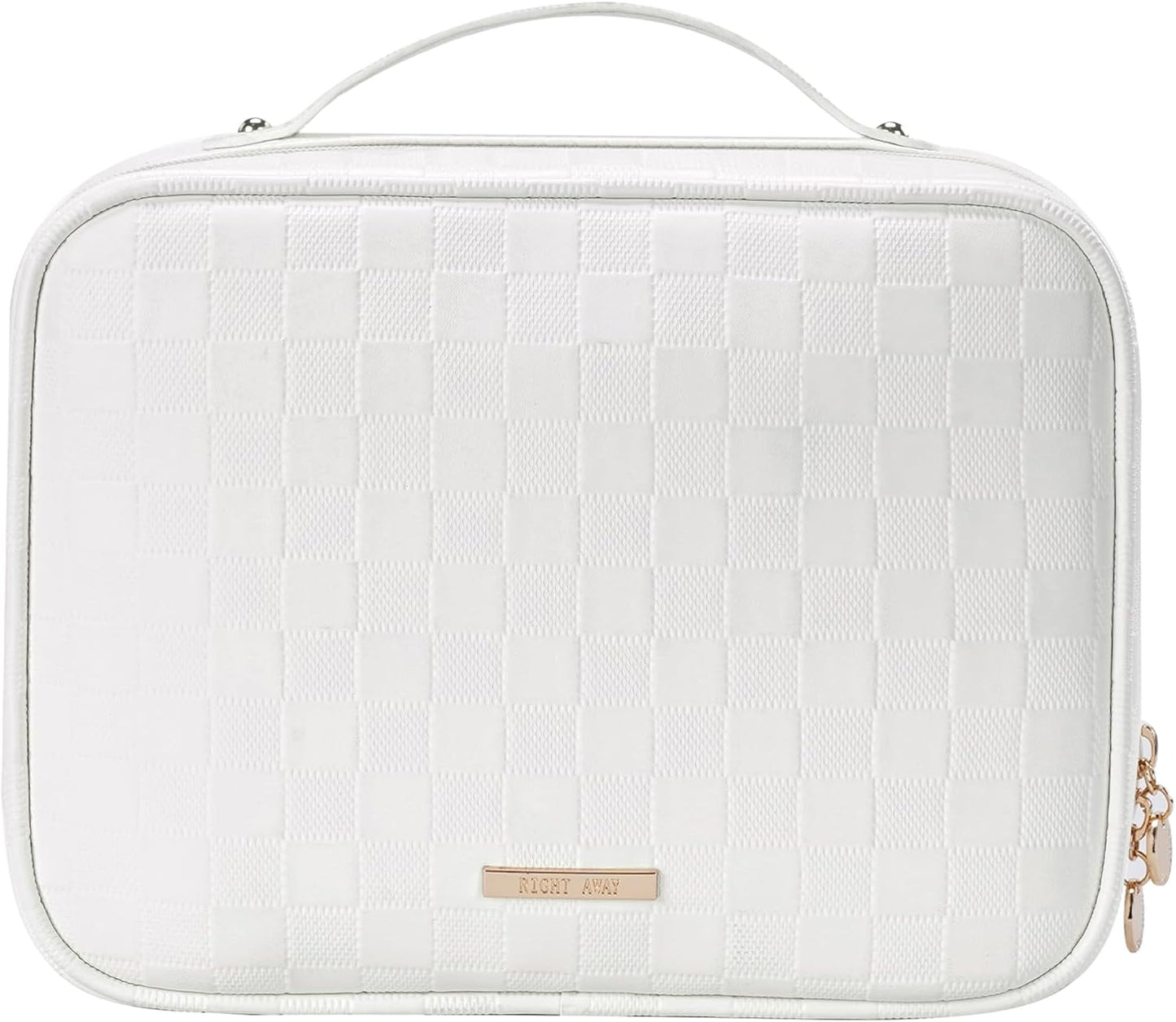 RIGHT AWAY Travel Toiletry Bag for Women, Waterproof Makeup Bag&Case, Portable Cosmetic Organizer Checkered Make up Bag for Full Sized Toiletriesï¼Cosmetics and Travel-Size Accessories,White Checkered