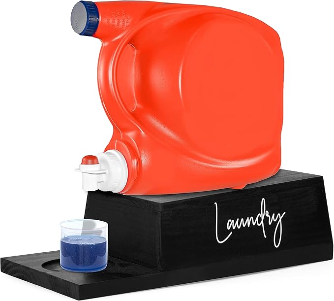 Ilyapa Wooden Laundry Pedestal, Detergent Holder for Fabric Softeners, Accessories for Laundry Room, Black Soap Holder, Detergent Dispenser Stand with Drip Catcher