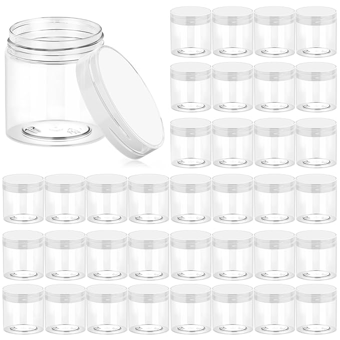 Eternal Moment 36 Pack 4 OZ Plastic Jars Round Clear Cosmetic Container Jars with Clear Lids, Perfect for Lotion, Slimeï¼Cream, Ointments, Makeup, Eye Shadow, Samples, Pot, Travel Storage