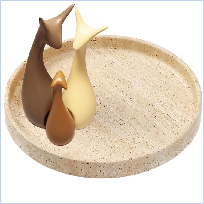 Natural Travertine Vanity Tray â Round Beige Marble Tray for Bathroom, Jewelry, Candle, Perfume, Nightstand & Kitchen Decor, 10 Inch Wabi-sabi Style Decorative Stone Catchall Organizer